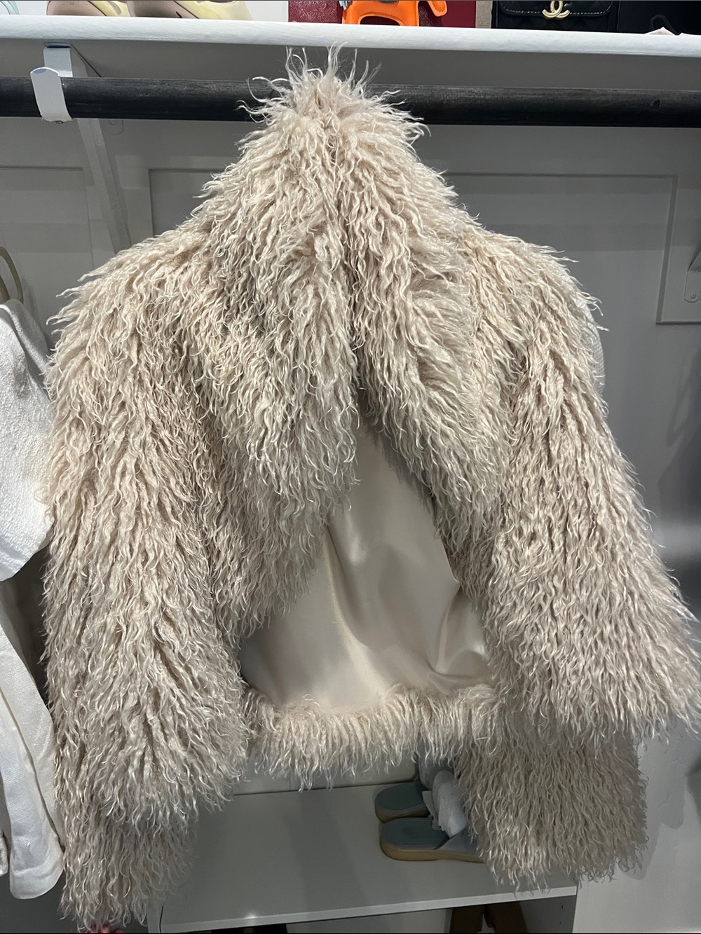 Cream Faux Fur Shag Coat - Women's Jacket